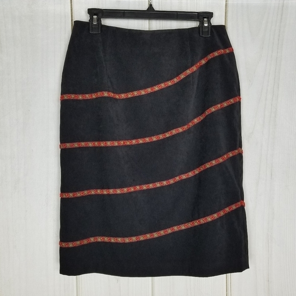 Vintage Dresses & Skirts - 90's Y2K Vintage Silk Club Black Striped Floral Beaded Skirt Petite
